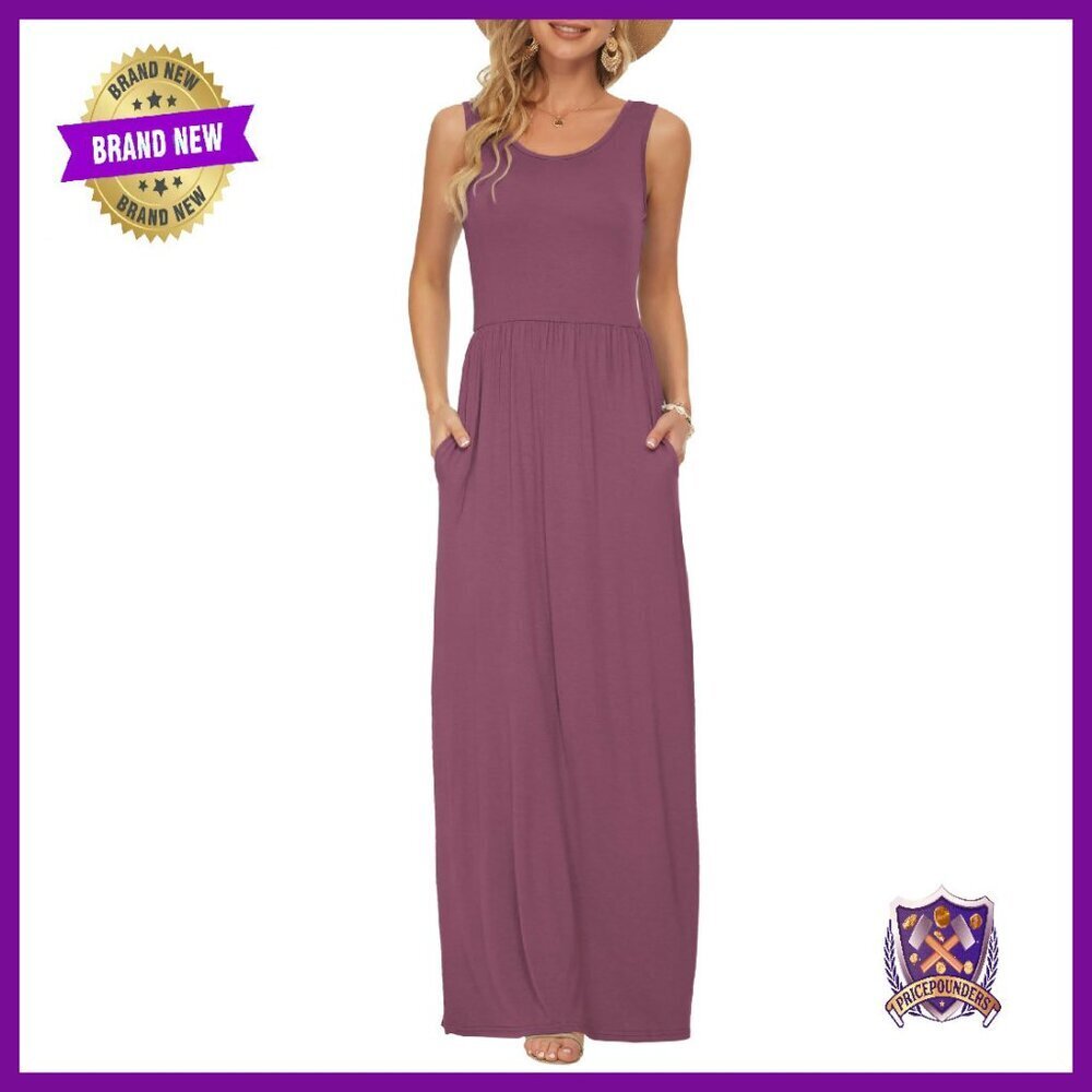 Sleeveless Maxi Dress with Pockets, Soft Polyester Spandex, Casual Summer